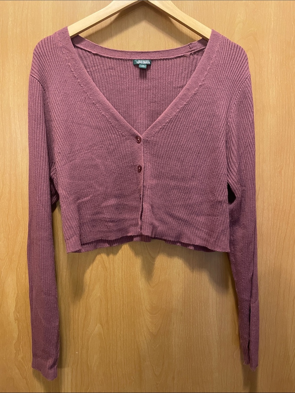 wild fable Mauve Ribbed Cropped Button Cardigan